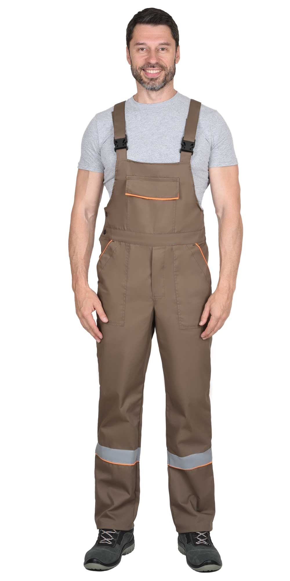 Костюм МАСТЕР летний: куртка, п/к кофейный с тёмно-коричневой отделкой