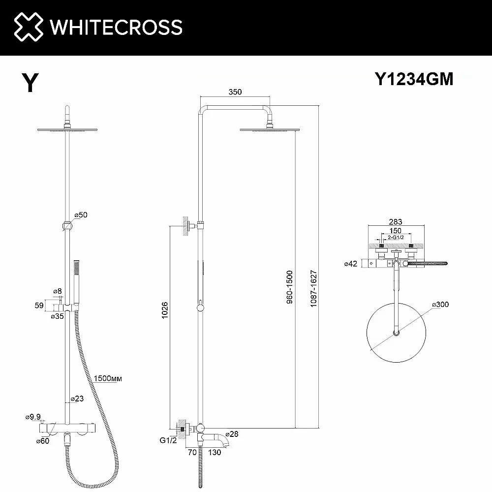 Душевая система WhiteCross Y Y1234GM оружейная сталь