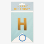 Гирлянда Флажки, Happy Birthday, Голубой/Золото, Металлик, 500 см, 16*12 см