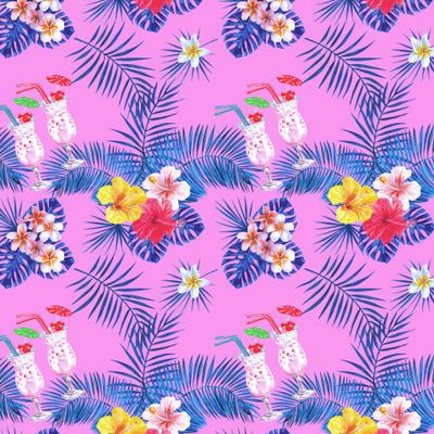 Пляжное настроение пальмы, пинаколада, цветы