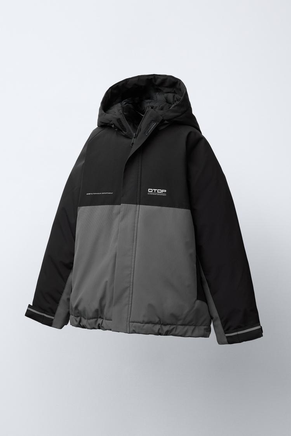 ZARA КУРТКА COLOR BLOCK WATER REPELLENT, ЧЕРНЫЙ