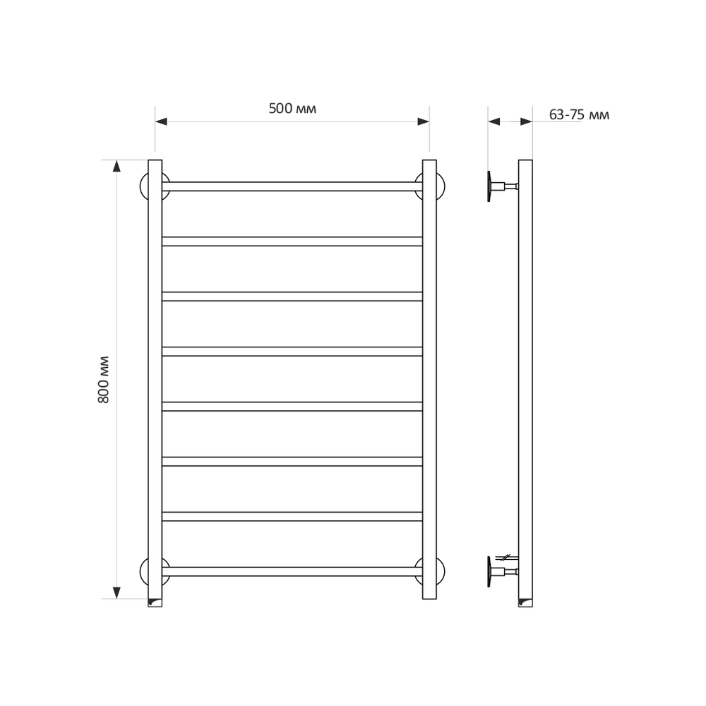 Полотенцесушитель MIXLINE VEGA  80х50 (кноп выкл, 340 Вт, 8 перекладин, левый) электрический ХРОМ