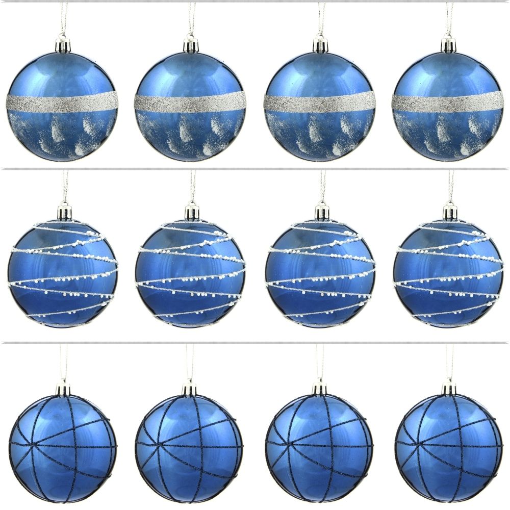GAEM Набор из 12шт, Украшение новогоднее Шар "Синее вдохновение", D 8 см, L35 W27 H9 см