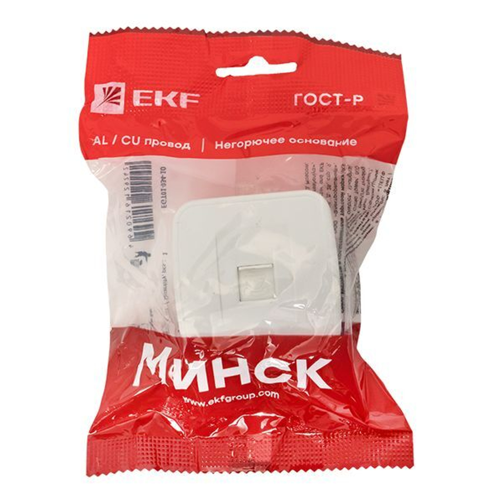 Минск Розетка Phone 1-местная ОП белая EKF Basic