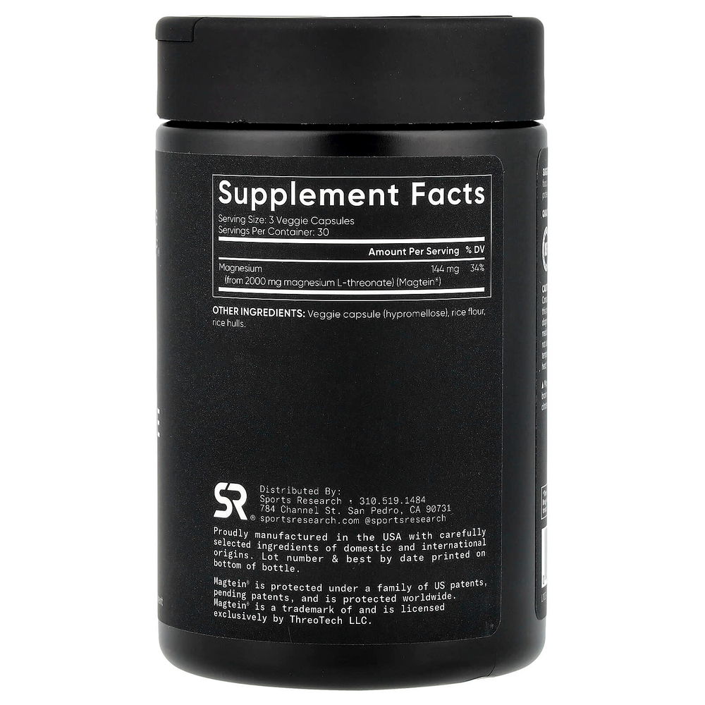Sports Research, Magtein®, L-треонат магния, 90 растительных капсул (666 мг в 1 капсуле)