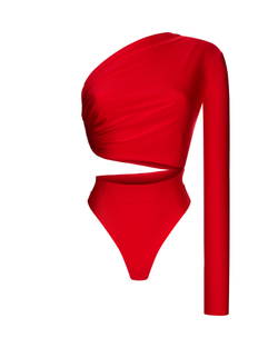 Боди с разрезом на талии и одним рукавом из бифлекса