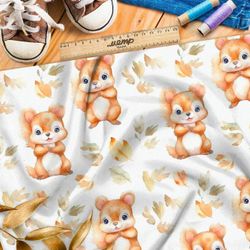 Ткань премиум атлас осенние бельчата