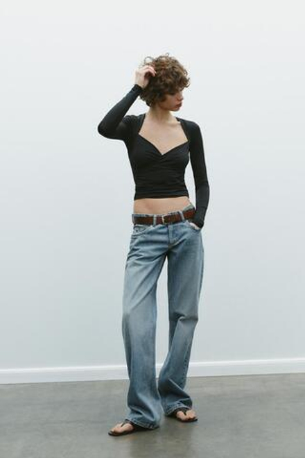 ZARA ТОП ИЗ ПОЛИАМИДА СО СБОРКАМИ, ЧЕРНЫЙ