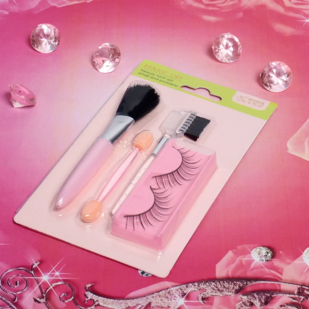 Аксессуары для макияжа 4шт «Beauty Bar», микс два цвета, кисть, аппликатор, щеточка и ресницы, 10,6*6,5см