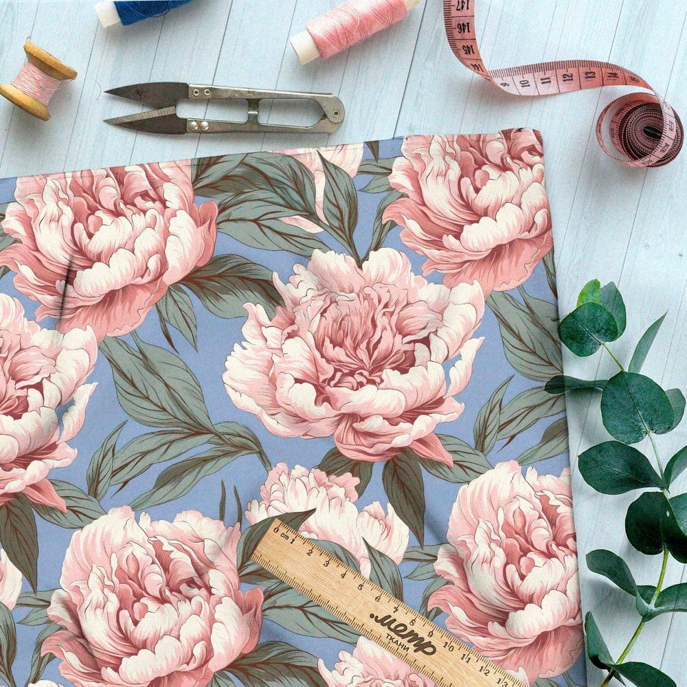 Ткань премиум интерлок гармония пионов