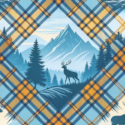 Олени лес и горы на диагональной клетке 1