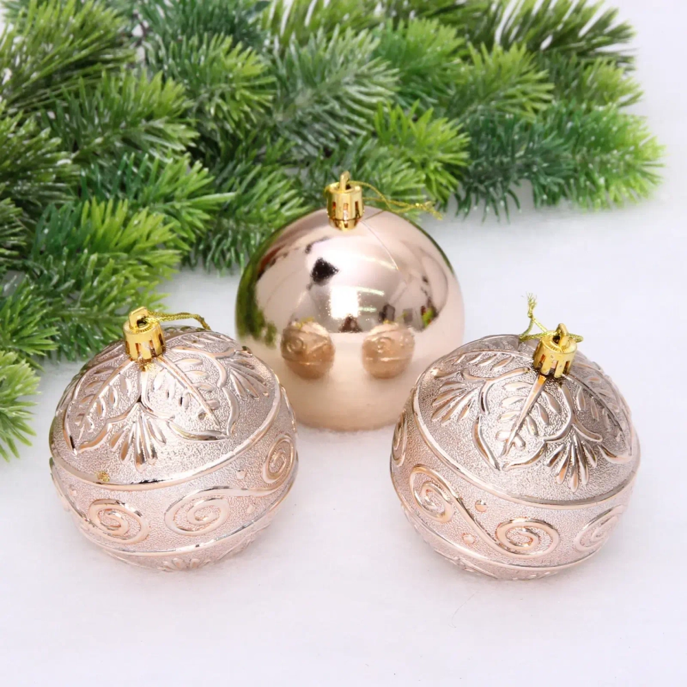 Новогодние шары 8 см (набор 3 шт) «Микс фактур», шампань