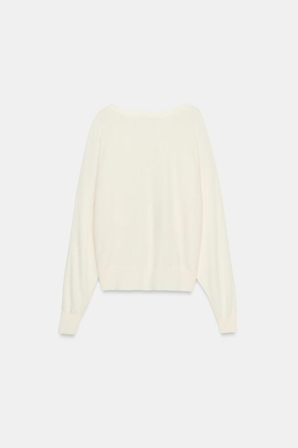 ZARA ВЯЗАНЫЙ ДЖЕМПЕР С V-ОБРАЗНЫМ ВЫРЕЗОМ, БЕЛЫЙ