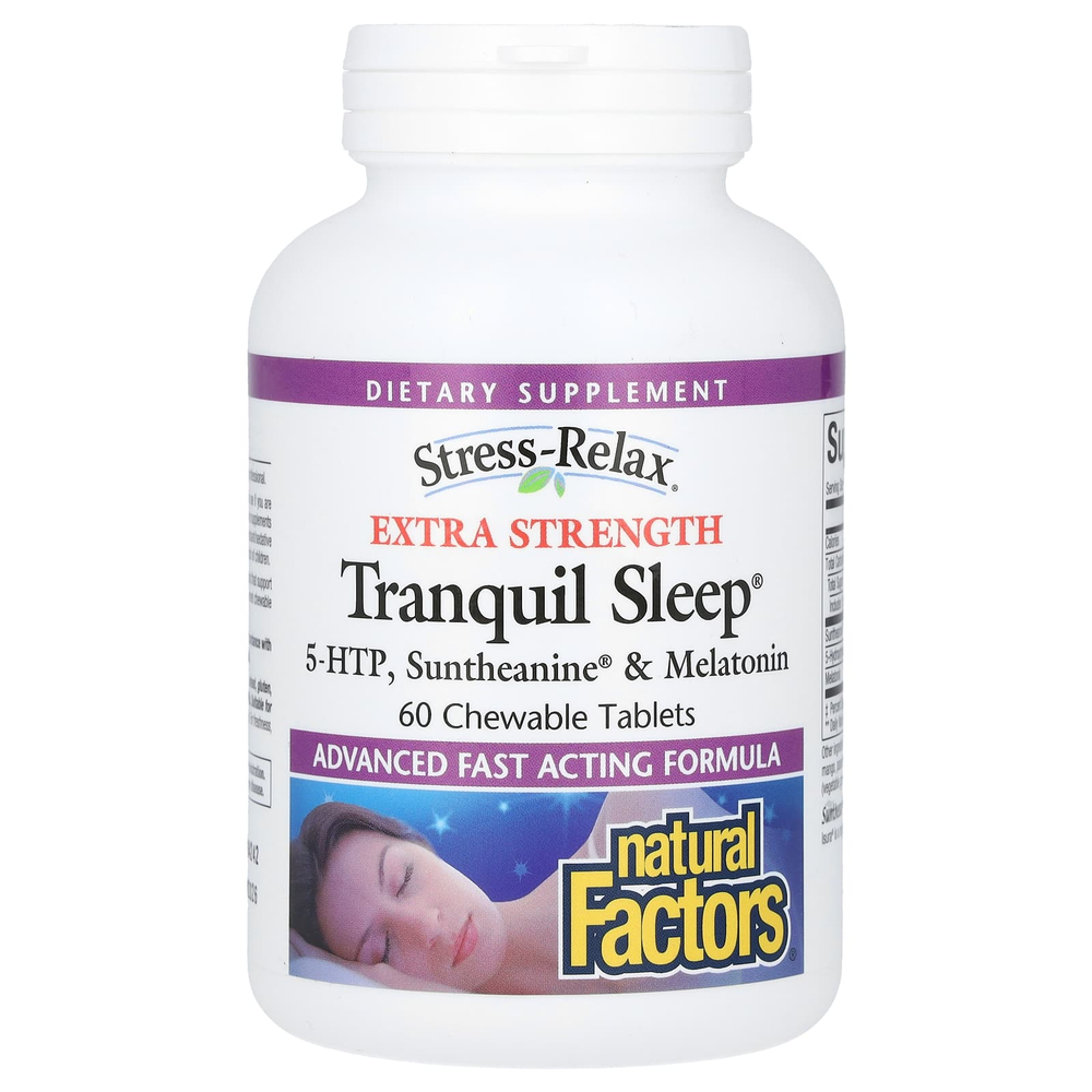 Natural Factors, Stress-Relax, Tranquil Sleep, добавка для здорового сна, 60 жевательных таблеток