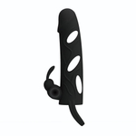 Чёрная насадка с клиторальным вибростимулятором и закрытой головкой - 14 см. (Цвет: черный)