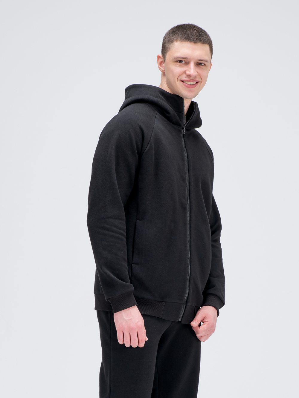 Толстовка на молнии с капюшоном теплая. Уголь