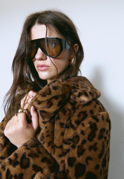 STRADIVARIUS Длинная шуба из искусственного меха с анималистическим принтом, бежевый