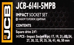 Набор головок ударных 3/4''14пр. (6гр.) (17,19,21,22,24,27,30,32,34,35,36,41,46,50) в кейсе JCB JCB-6141-5MPB