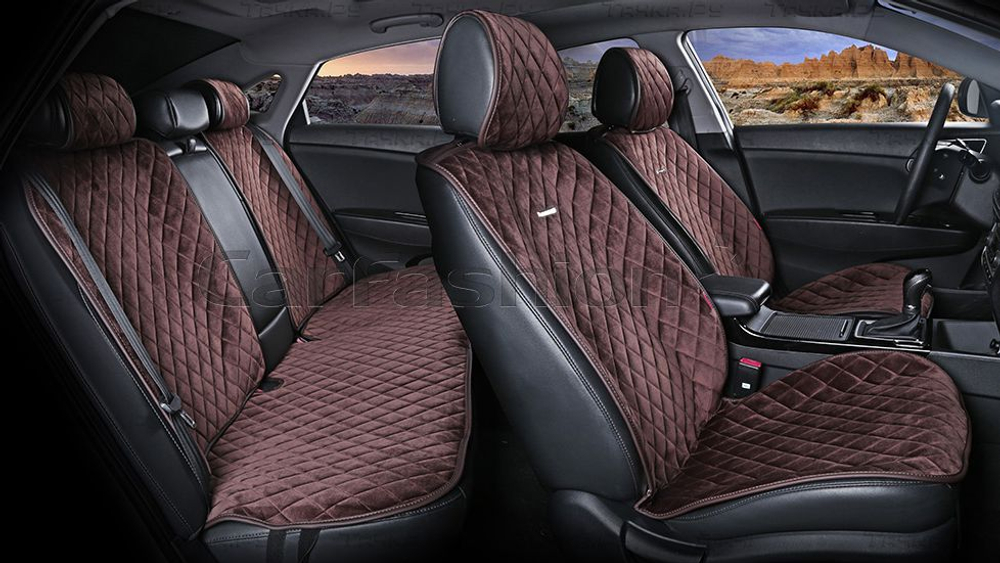 Накидки сидений ПОЛНЫЙ CarFashion (кт) -«CALIFORNIA PLUS» 22417 -Велюр кофе/кофе/кофе