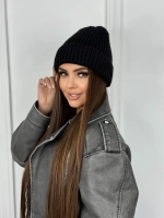 шапка вязаная с отворотом зимняя теплая