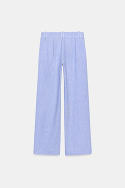ZARA БРЮКИ ИЗ СМЕСОВОГО ЛЬНА С ОКАНТОВКОЙ, ГОЛУБОЙ
