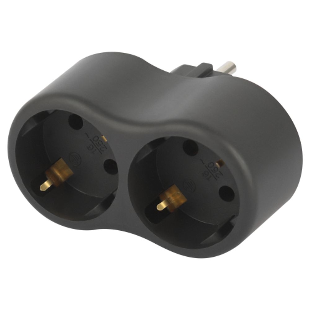 Разветвитель электрический ЭРА SPx-2e-B на 2 розетки с заземлением 16А черный