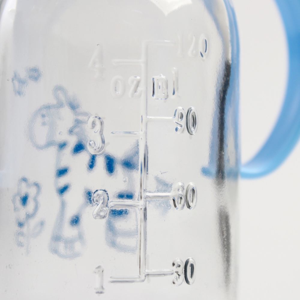 4477642 Бутылочка для кормления 150 мл.,стекло, с ручками, цвет МИКС