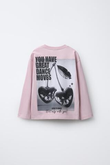 ZARA ЛОНГСЛИВ С ПРИНТОМ «ВИШЕНКИ», РОЗОВЫЙ