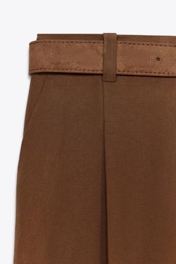 ZARA БРЮКИ ИЗ ЛЕГКОЙ ТКАНИ С РЕМНЕМ, КОРИЧНЕВЫЙ