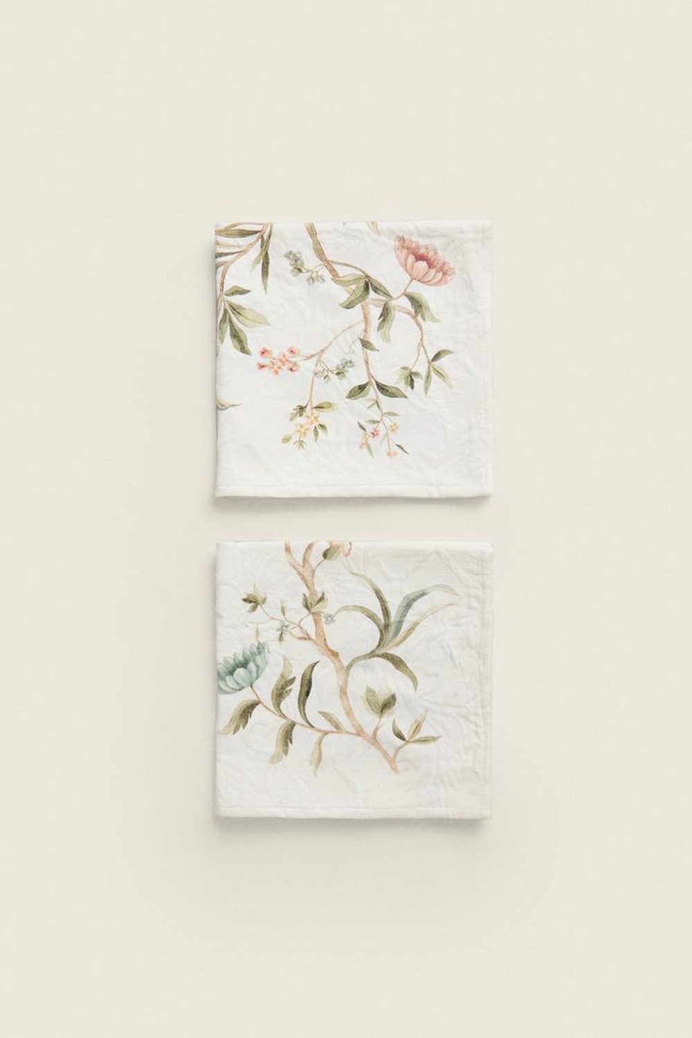 ZARA HOME ЦВЕТОЧНАЯ ЖАККАРДОВАЯ ХЛОПКОВАЯ САЛФЕТКА (КОМПЛЕКТ ИЗ 2 ПРЕДМЕТОВ), ЗЕЛЕНЫЙ