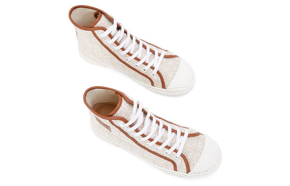 LOEWE Anagram High top Canvas Shoes Men"s White Brown
