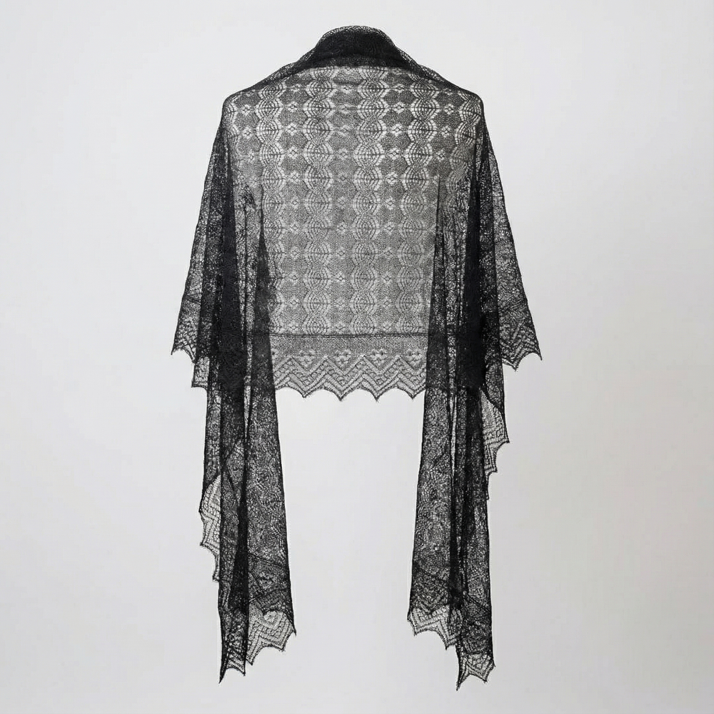 Палантин "Северные узоры" из ультрамягкого оренпуха - Черный