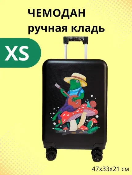 Дорожный чемодан детский LATS ручная кладь размера XS арт. 707 Лягушки, черный