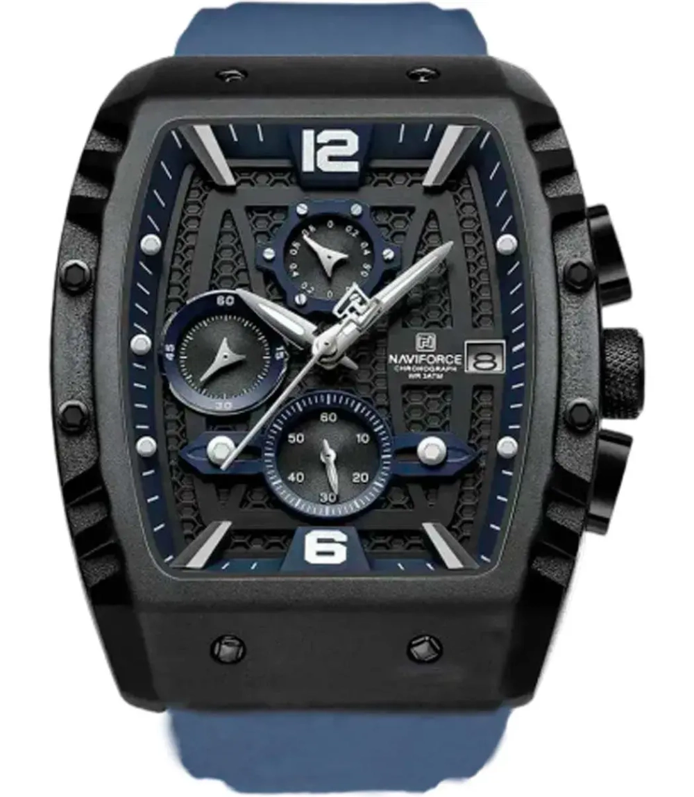 Часы наручные кварцевые NAVIFORCE на силиконовом ремешке, черный/синий W8830-02