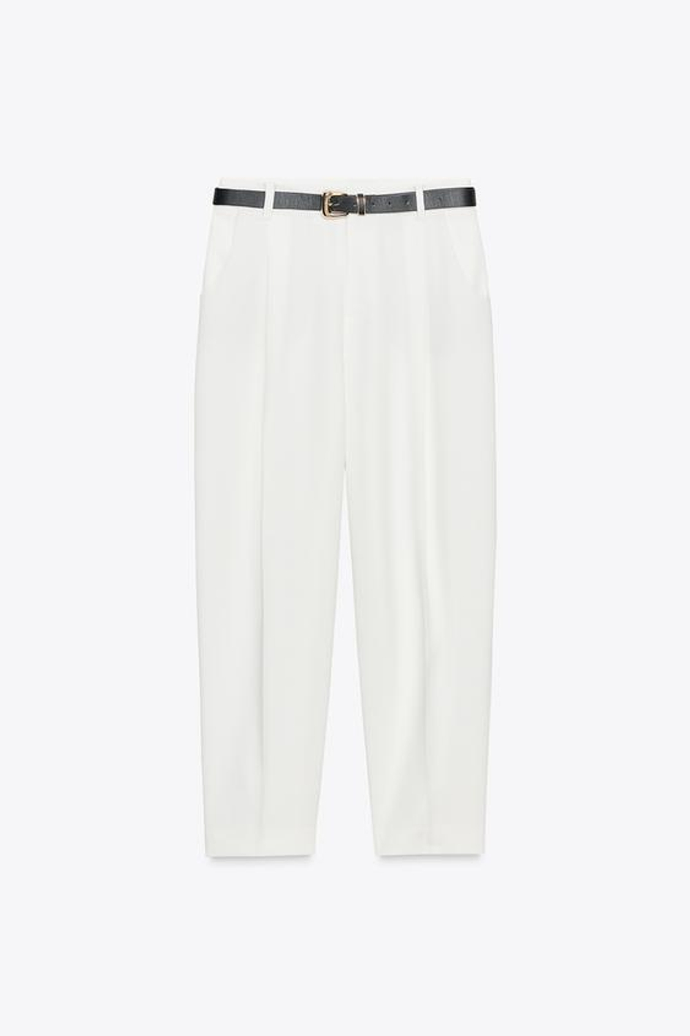 ZARA БРЮКИ С ЗАЩИПАМИ И РЕМНЕМ, ЖЕЛТОВАТО-БЕЛЫЙ