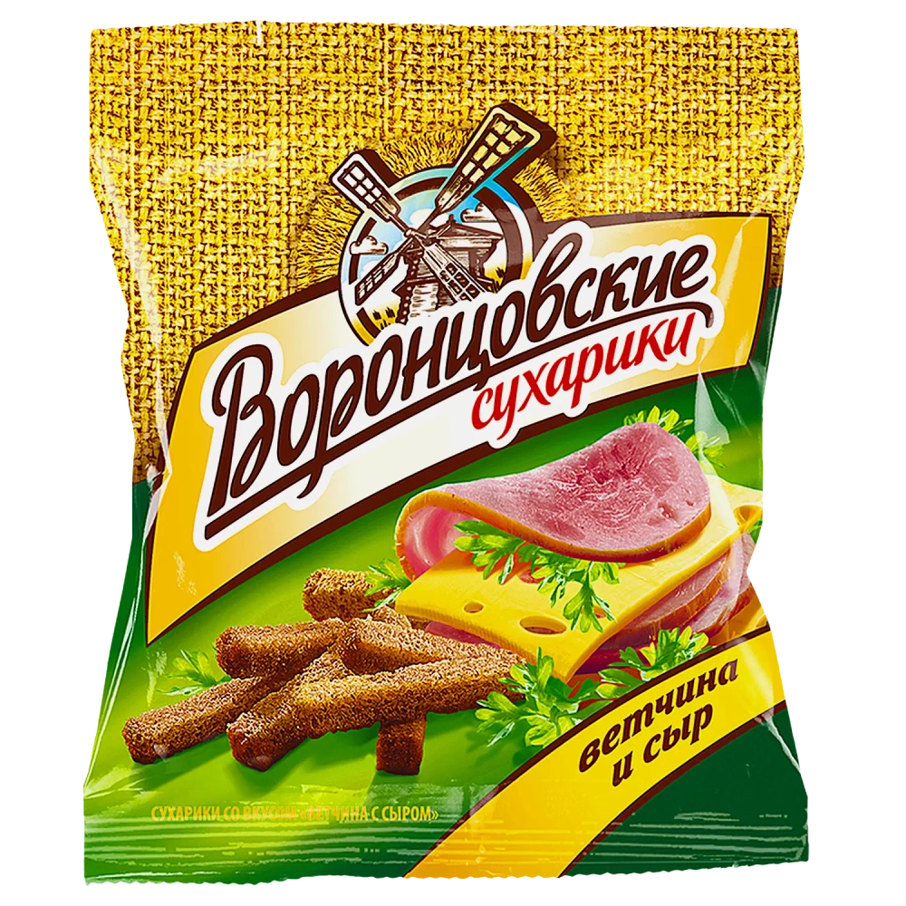Сухарики Ветчина и сыр/Телятина на гриле/Шашлык/Сыр/Томат и моцарелла Воронцовские 40г в ассортименте