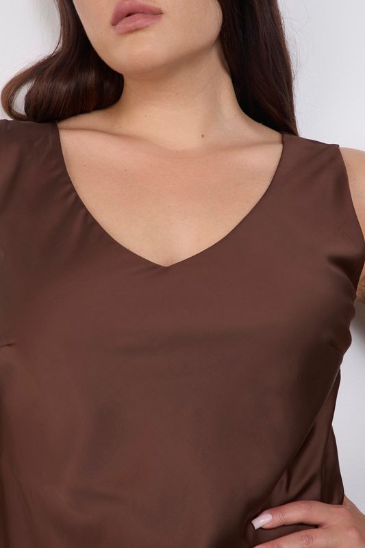 Платье-комбинация на широких бретелях, шоколад