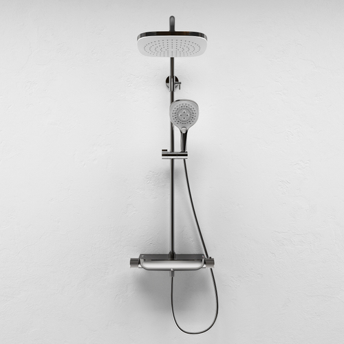 Душевая система Abelsberg Lineara SNS52890CH с термостатом и полкой для душа, глянцевый хром