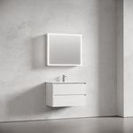 Зеркальный шкаф для ванной комнаты из алюминия Sancos Evoke 800x700х136 мм с LED подсветкой арт. SC8080