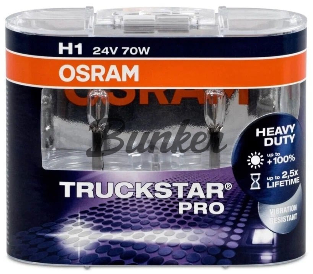 Галогенные автолампы 24v OSRAM Trucstar PRO +100% 70w H1, (шт.)