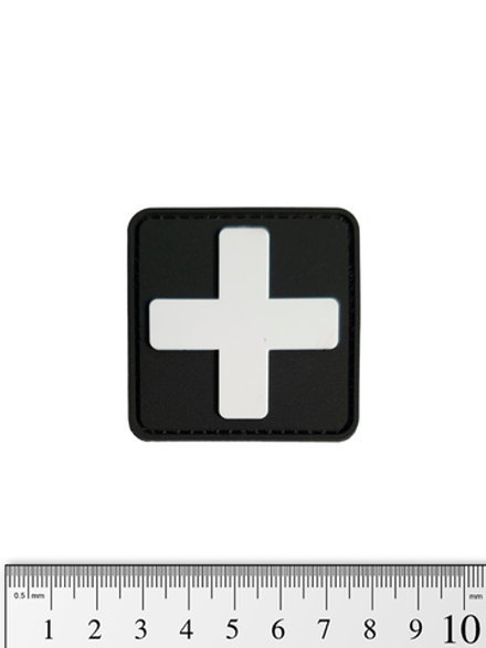 Шеврон Крест медика большой PVC 5 см. Белый на чёрном