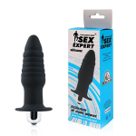 Черная ребристая вибровтулка 9см с ограничителем Bior Toys Sex Expert SEM-55189