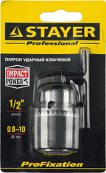 Патрон ударный STAYER ″PROFESSIONAL″ ключевой для дрели, 10 мм, с ключом в комплекте, посадочная резьба 1/2″, Д 0,8-10мм