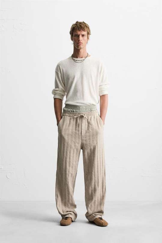 ZARA ЖАККАРДОВЫЕ БРЮКИ RELAXED FIT, РЫЖЕВАТО-КОРИЧНЕВЫЙ