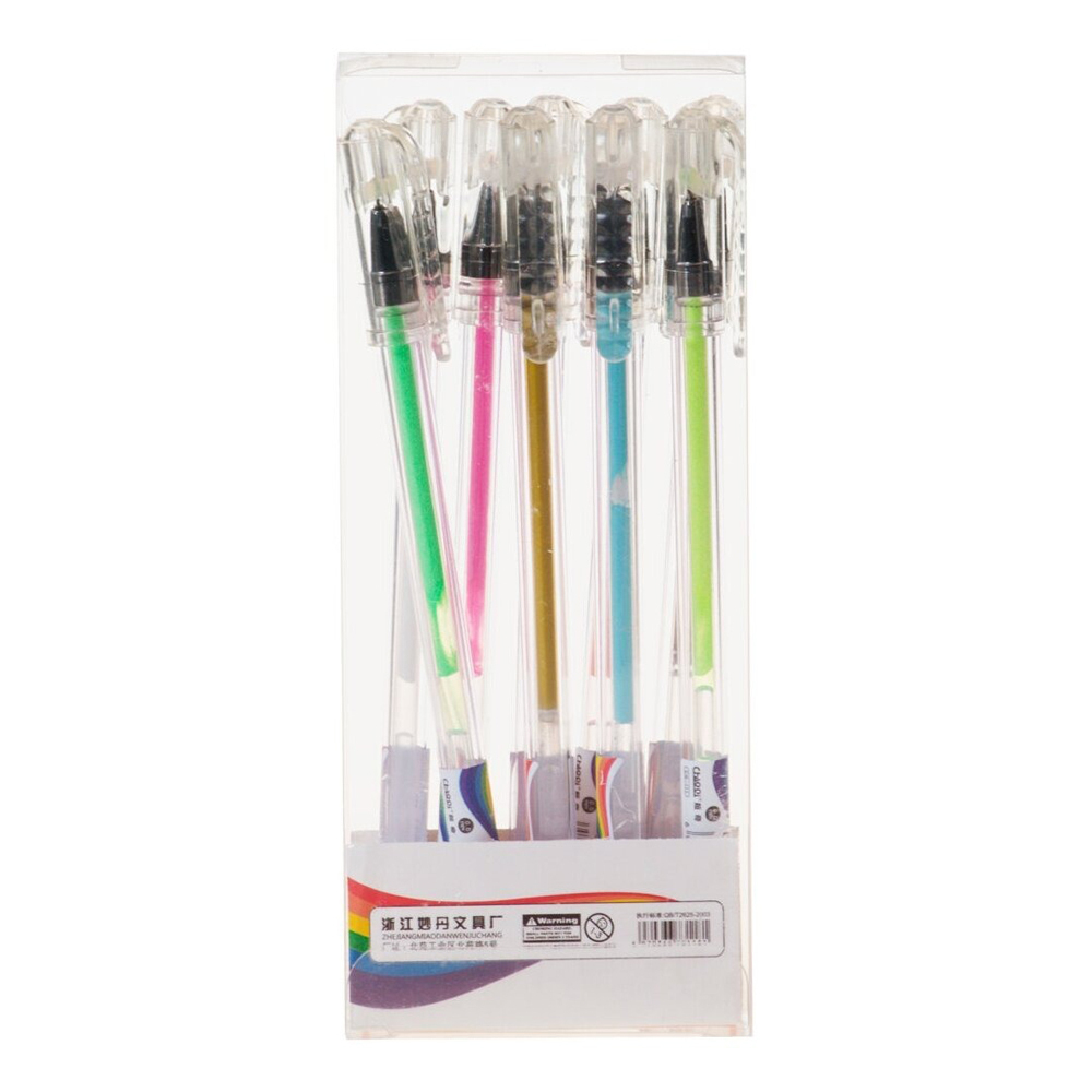 Ручка гелевая, Basir, цветные чернила, серия "Random", прозрачный корпус, 12 шт