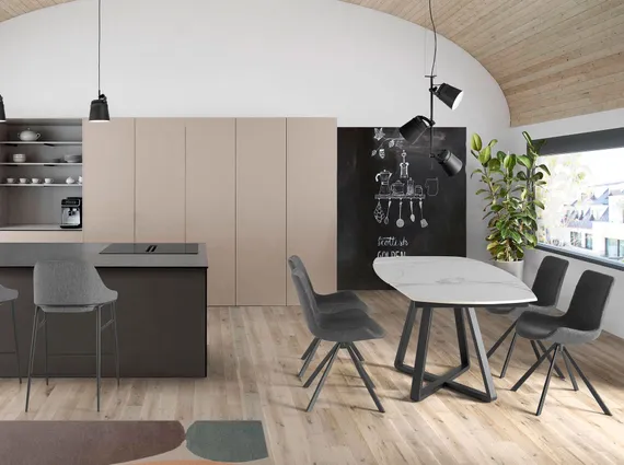 Обеденный стол D2055BB /1096 из керамики и черной стали