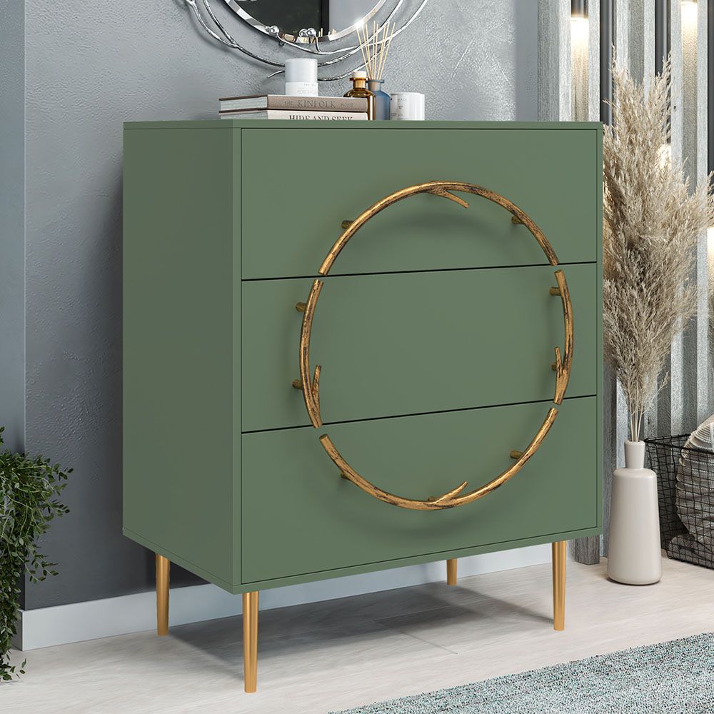 Комод Арт Колор matte Стайл Голд с 3 ящиками Зеленый нефрит матовый