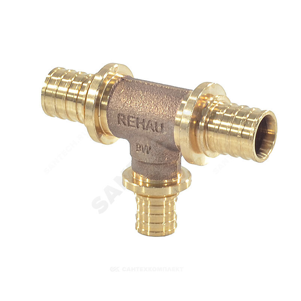 Тройник для PE-X труб аксиальный бронза Дн 32х25х32 переходной RAUTITAN PLATINUM RX Rehau 14564621001