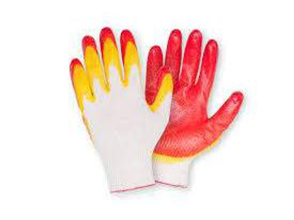 Перчатки х/б латексный двойной облив Красные (10шт/уп)(300шт/меш)