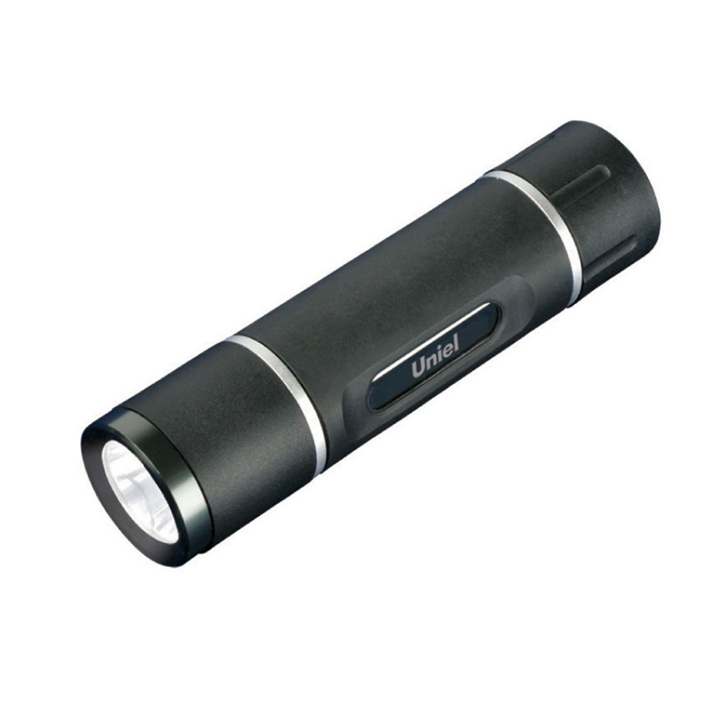 S-LD021-C Black Фонарь Uniel серии Стандарт «Solid Grip», прорезиненный корпус, 1 W LED, упаковка — кламшелл, 3хААА н/к, цвет черный